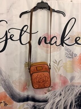 Loungefly Orange Crossbody Bag with Embossed Stitch Pocket